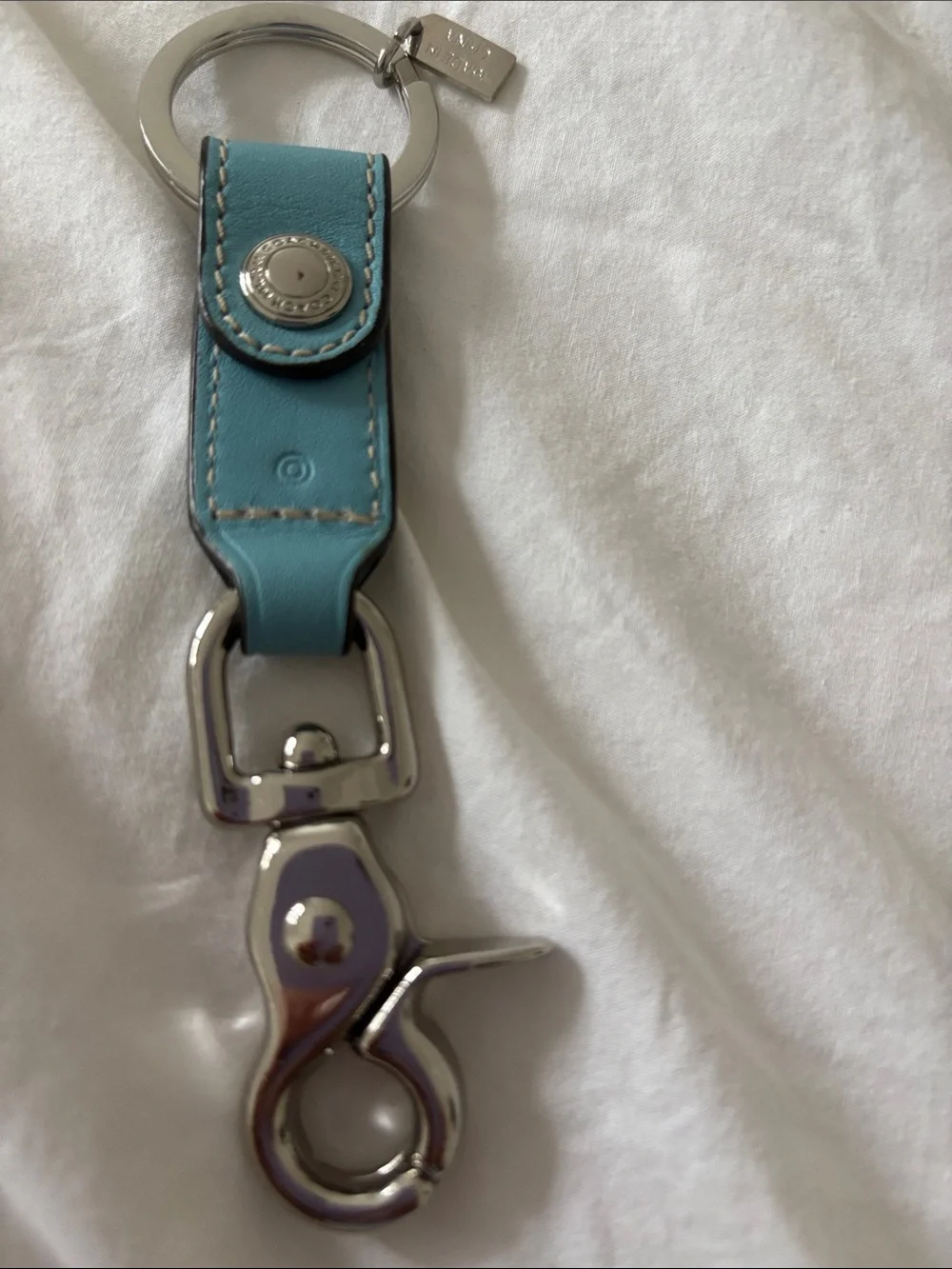 Coach Aqua Leather Key Clip with Silver Hardware Womens/Mens